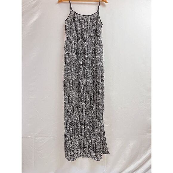 Loft Womens Lined Sleeveless Spaghetti Midi Dress Size S Black Aztec Pattern 100 - Picture 2 of 12